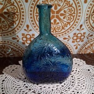 Vintage Blue Glass Lady Of Guadaluape Bottle